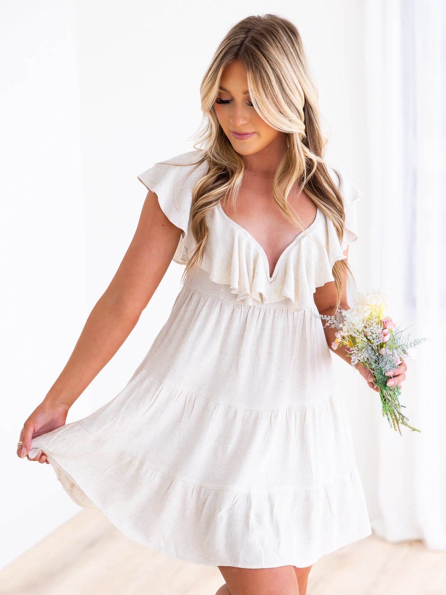 Just for Me Linen Ruffle Dress