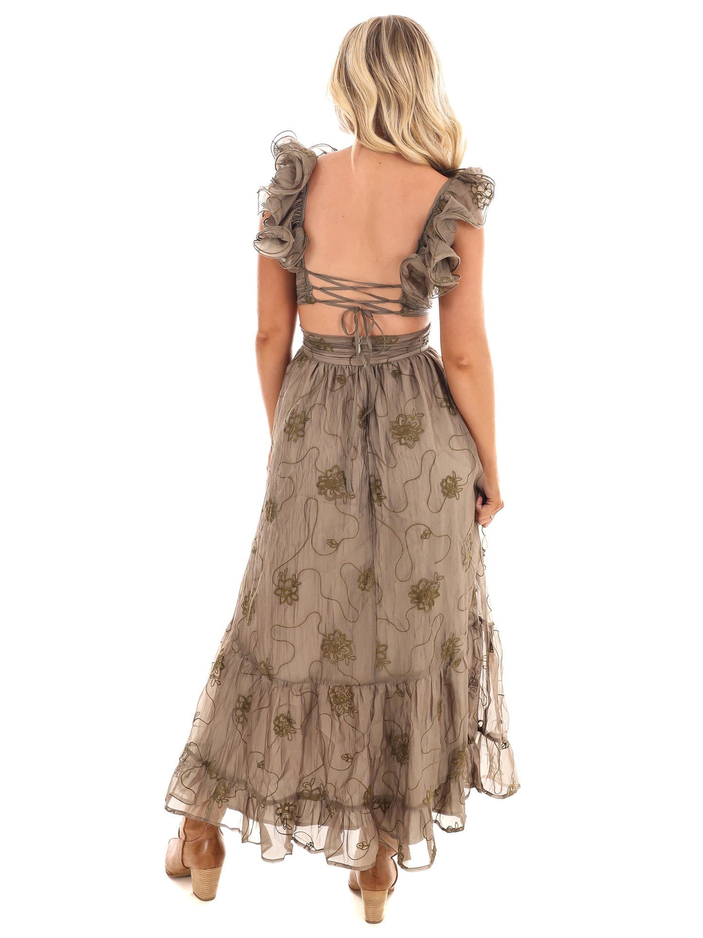 A Vision in Floral Embroidered Maxi Dress