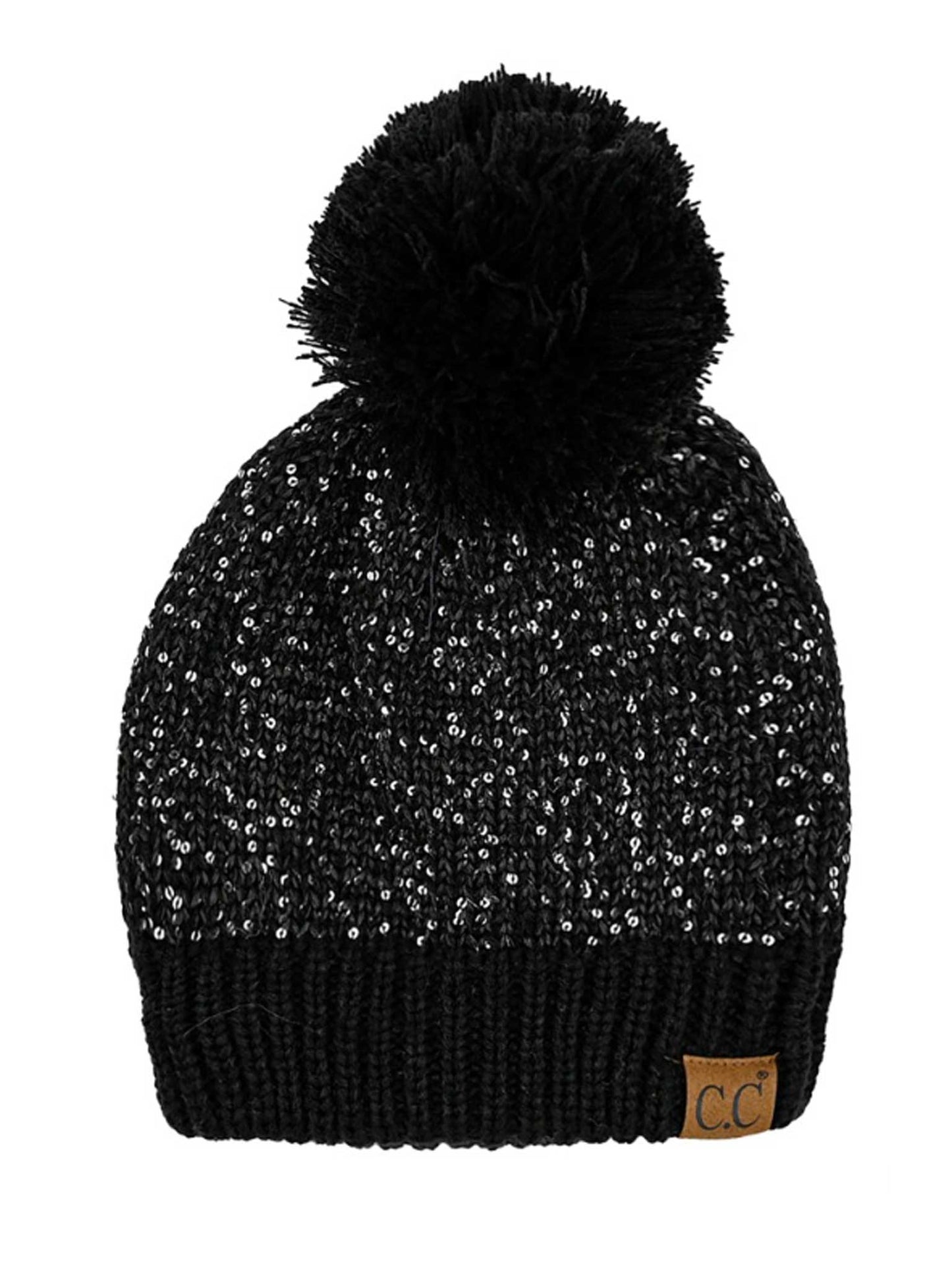 Sequin Cuff Pom Beanie